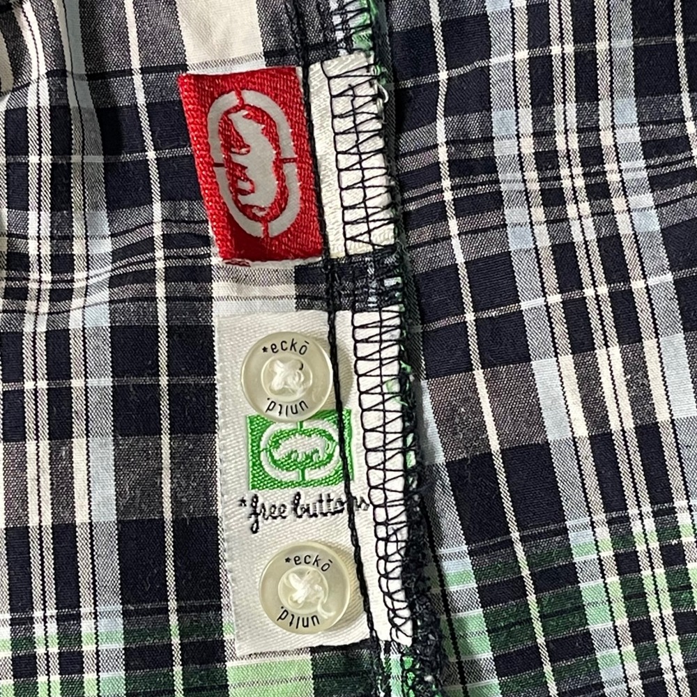 Ecko Unltd Y2K Mens Classic Material Large Plaid Button Down Shirt Short Sleeve - Picture 9 of 10